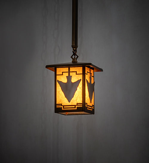 Meyda Lighting Arrowhead 10" Antique Copper Mini Pendant Light With Honey Amber Shade Glass