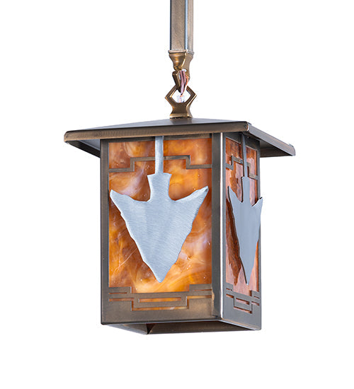 Meyda Lighting Arrowhead 10" Antique Copper Mini Pendant Light With Honey Amber Shade Glass