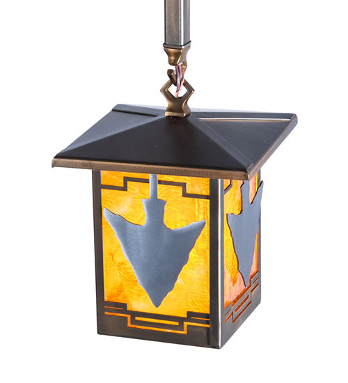 Meyda Lighting Arrowhead 10" Antique Copper Mini Pendant Light With Honey Amber Shade Glass