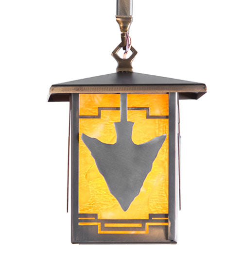 Meyda Lighting Arrowhead 10" Antique Copper Mini Pendant Light With Honey Amber Shade Glass