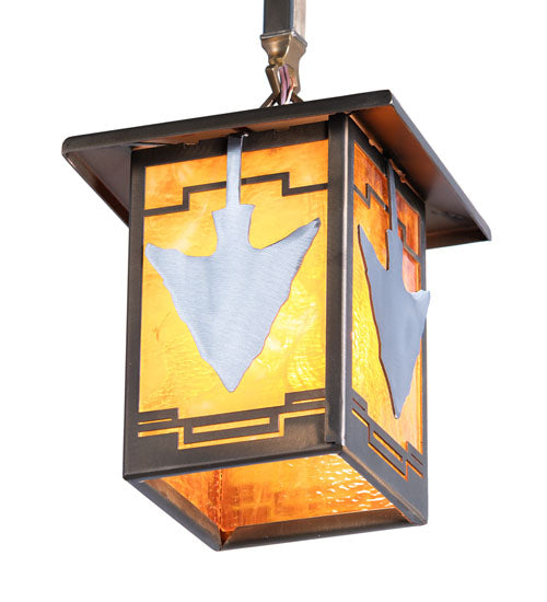 Meyda Lighting Arrowhead 10" Antique Copper Mini Pendant Light With Honey Amber Shade Glass