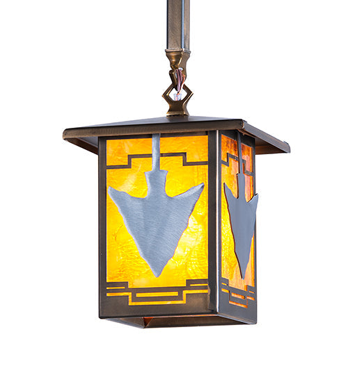 Meyda Lighting Arrowhead 10" Antique Copper Mini Pendant Light With Honey Amber Shade Glass