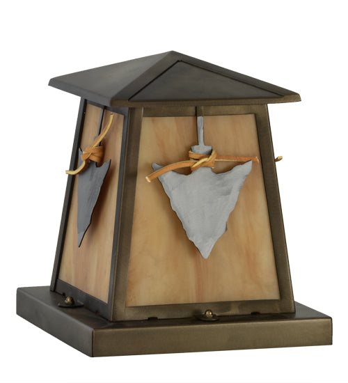 Meyda Lighting Arrowhead 13" Antique Copper Outdoor Pier Mount Light With Amber New Mica Acrylic Shade