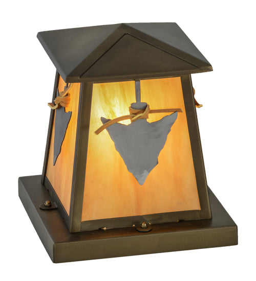 Meyda Lighting Arrowhead 13" Antique Copper Outdoor Pier Mount Light With Amber New Mica Acrylic Shade