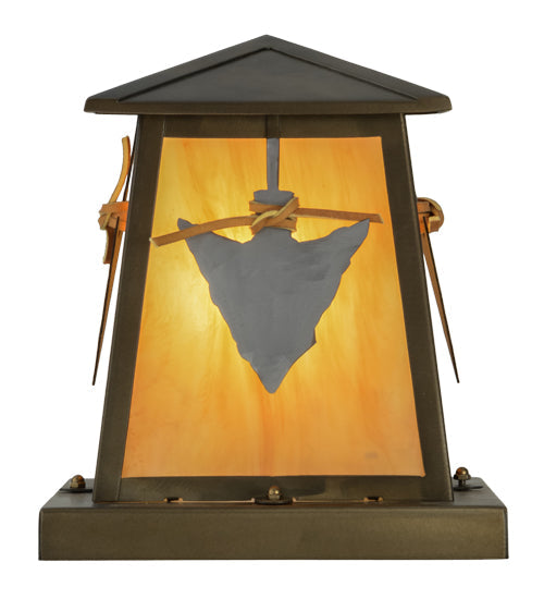 Meyda Lighting Arrowhead 13" Antique Copper Outdoor Pier Mount Light With Amber New Mica Acrylic Shade