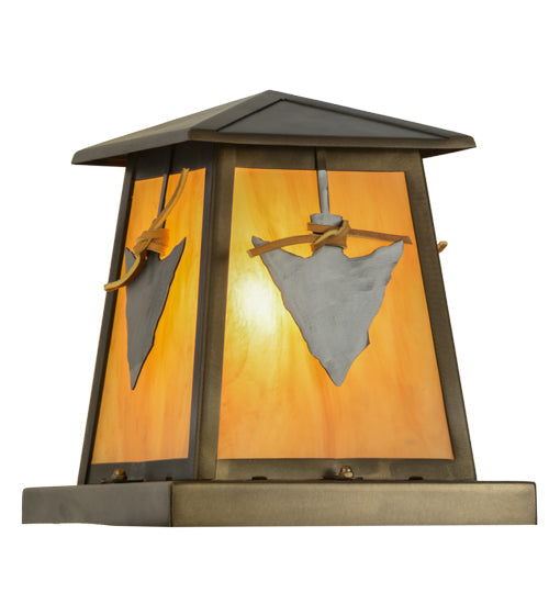 Meyda Lighting Arrowhead 13" Antique Copper Outdoor Pier Mount Light With Amber New Mica Acrylic Shade