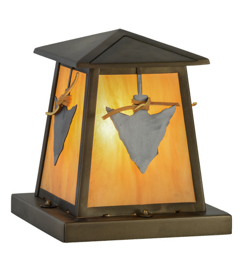 Meyda Lighting Arrowhead 13" Antique Copper Outdoor Pier Mount Light With Amber New Mica Acrylic Shade