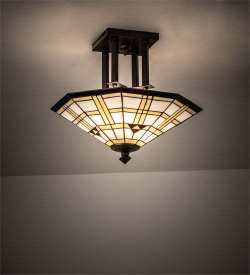 Meyda Lighting Arrowhead 20" 2-Light Mahogany Bronze Flush Mount Light With Multi-Colored Shade Glass