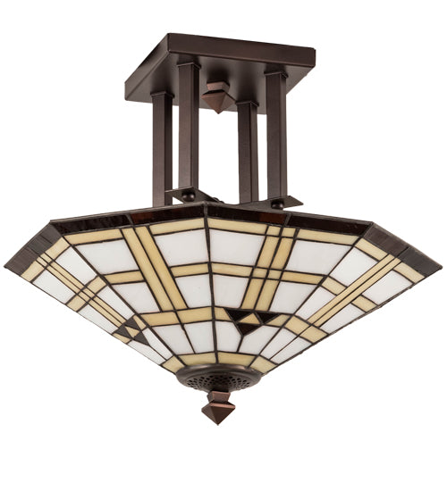 Meyda Lighting Arrowhead 20" 2-Light Mahogany Bronze Flush Mount Light With Multi-Colored Shade Glass