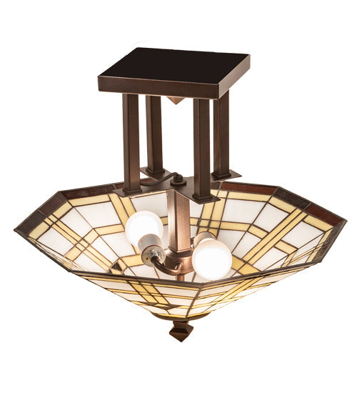 Meyda Lighting Arrowhead 20" 2-Light Mahogany Bronze Flush Mount Light With Multi-Colored Shade Glass