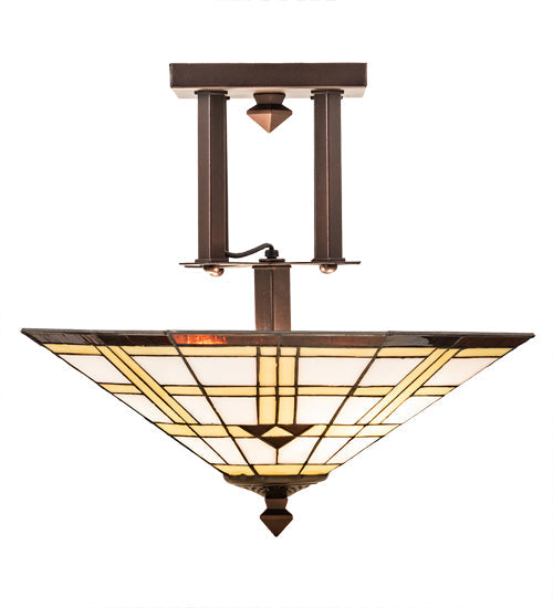Meyda Lighting Arrowhead 20" 2-Light Mahogany Bronze Flush Mount Light With Multi-Colored Shade Glass