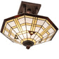 Meyda Lighting Arrowhead 20" 2-Light Mahogany Bronze Flush Mount Light With Multi-Colored Shade Glass