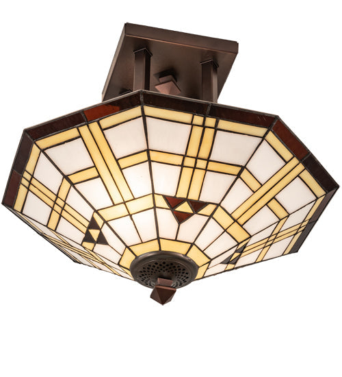 Meyda Lighting Arrowhead 20" 2-Light Mahogany Bronze Flush Mount Light With Multi-Colored Shade Glass