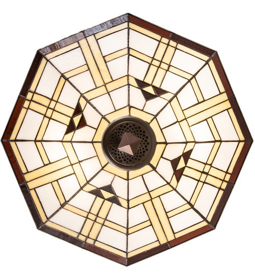Meyda Lighting Arrowhead 20" 2-Light Mahogany Bronze Flush Mount Light With Multi-Colored Shade Glass