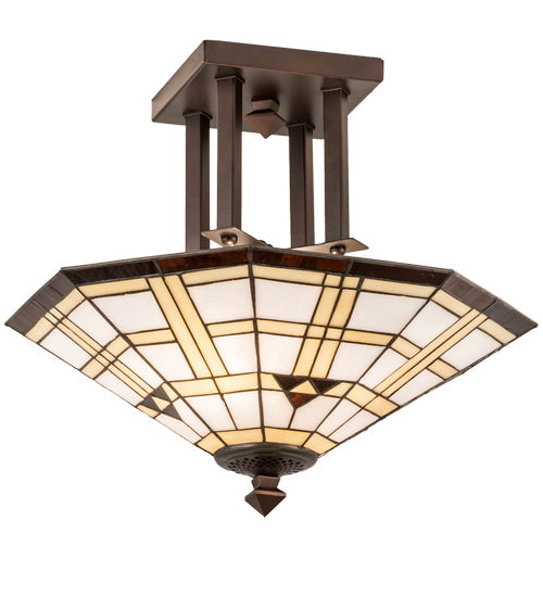 Meyda Lighting Arrowhead 20" 2-Light Mahogany Bronze Flush Mount Light With Multi-Colored Shade Glass