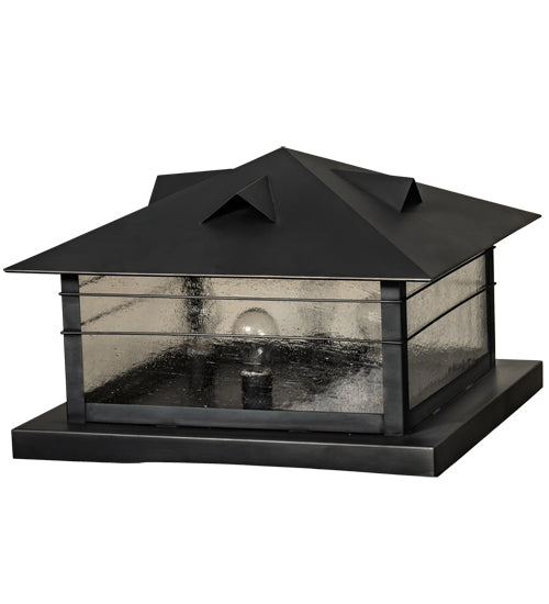 Meyda Lighting Arrowhead 31" 4-Light Black Outdoor Pier Mount Light With Clear Seeded Shade Glass