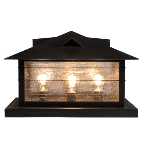 Meyda Lighting Arrowhead 31" 4-Light Craftsman Brown Outdoor Pier Mount Light With Clear Seeded Shade Glass