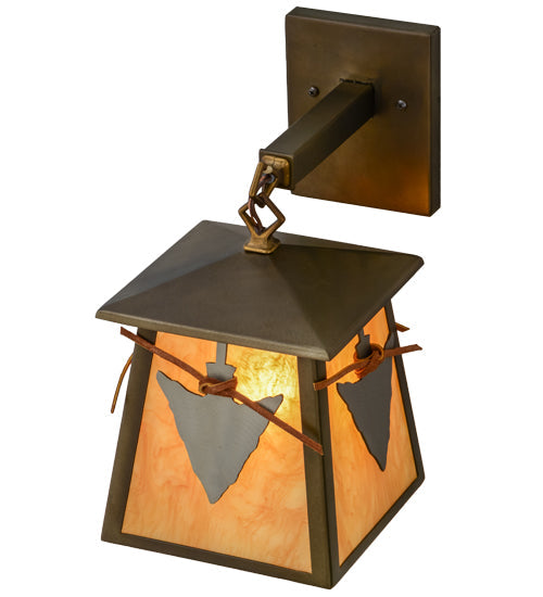 Meyda Lighting Arrowhead 7" Antique Copper Wall Sconce With Ambra Siena Acrylic Shade