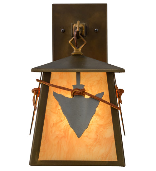 Meyda Lighting Arrowhead 7" Antique Copper Wall Sconce With Ambra Siena Acrylic Shade