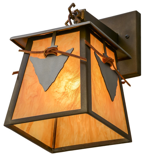 Meyda Lighting Arrowhead 7" Antique Copper Wall Sconce With Ambra Siena Acrylic Shade