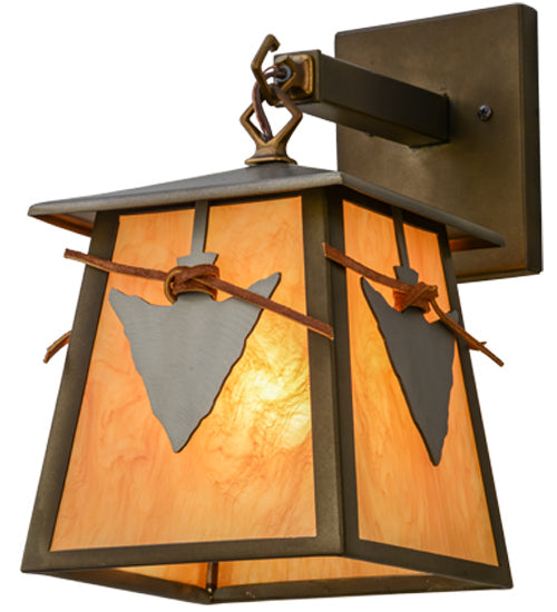 Meyda Lighting Arrowhead 7" Antique Copper Wall Sconce With Ambra Siena Acrylic Shade