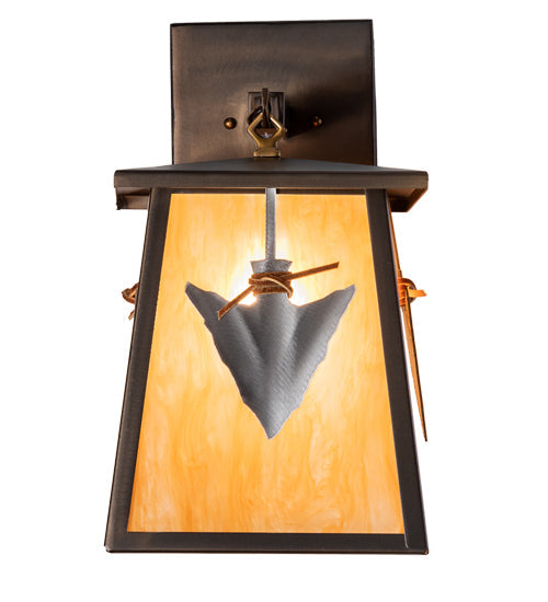 Meyda Lighting Arrowhead 9" Antique Copper Wall Sconce With Amber Siena Idalight Shade