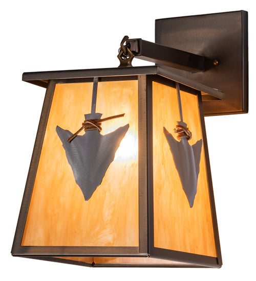 Meyda Lighting Arrowhead 9" Antique Copper Wall Sconce With Amber Siena Idalight Shade