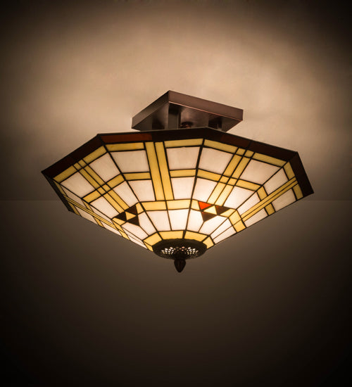 Meyda Lighting Arrowhead Mission 20" 2-Light Mahogany Bronze Flush Mount Light With Multi-Colored Stained Shade Glass