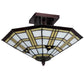 Meyda Lighting Arrowhead Mission 20" 2-Light Mahogany Bronze Flush Mount Light With Multi-Colored Stained Shade Glass