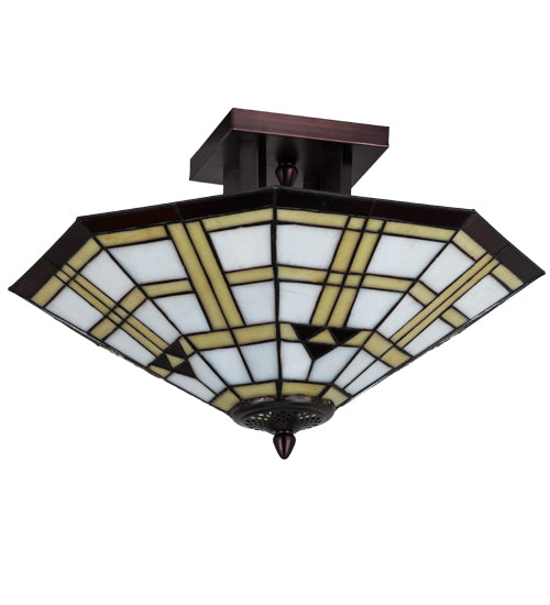 Meyda Lighting Arrowhead Mission 20" 2-Light Mahogany Bronze Flush Mount Light With Multi-Colored Stained Shade Glass