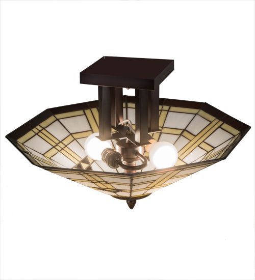 Meyda Lighting Arrowhead Mission 20" 2-Light Mahogany Bronze Flush Mount Light With Multi-Colored Stained Shade Glass
