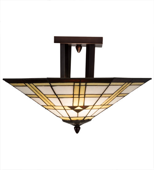 Meyda Lighting Arrowhead Mission 20" 2-Light Mahogany Bronze Flush Mount Light With Multi-Colored Stained Shade Glass