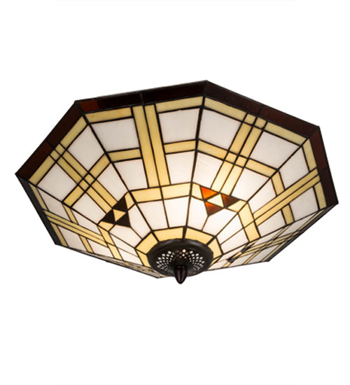 Meyda Lighting Arrowhead Mission 20" 2-Light Mahogany Bronze Flush Mount Light With Multi-Colored Stained Shade Glass