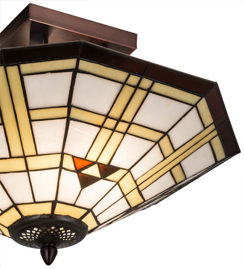 Meyda Lighting Arrowhead Mission 20" 2-Light Mahogany Bronze Flush Mount Light With Multi-Colored Stained Shade Glass