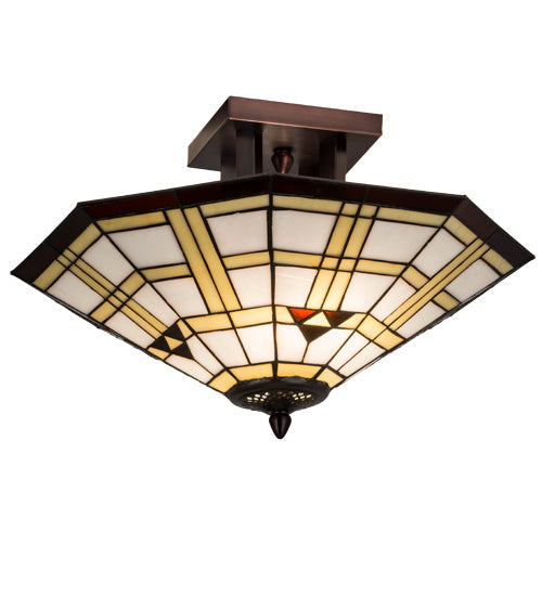 Meyda Lighting Arrowhead Mission 20" 2-Light Mahogany Bronze Flush Mount Light With Multi-Colored Stained Shade Glass