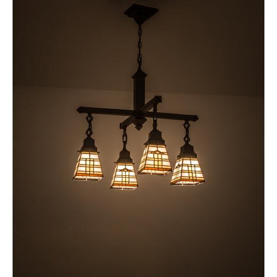 Meyda Lighting Arrowhead Mission 26" 4-Light Mahogany Bronze Chandelier With Brown Shade Glass