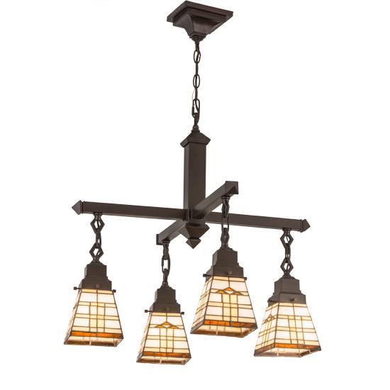 Meyda Lighting Arrowhead Mission 26" 4-Light Mahogany Bronze Chandelier With Brown Shade Glass