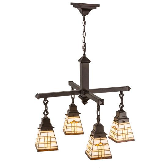 Meyda Lighting Arrowhead Mission 26" 4-Light Mahogany Bronze Chandelier With Brown Shade Glass