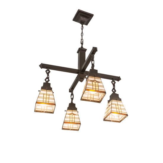 Meyda Lighting Arrowhead Mission 26" 4-Light Mahogany Bronze Chandelier With Brown Shade Glass