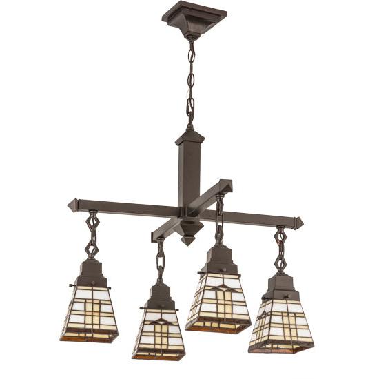 Meyda Lighting Arrowhead Mission 26" 4-Light Mahogany Bronze Chandelier With Brown Shade Glass