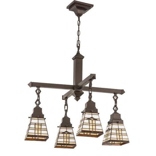 Meyda Lighting Arrowhead Mission 26" 4-Light Mahogany Bronze Chandelier With Brown Shade Glass