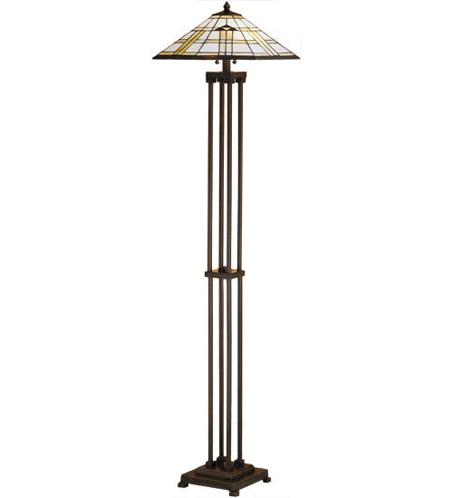 Meyda Lighting Arrowhead Mission 63" 2-Light Mahogany Bronze Floor Lamp With Multi-Colored Stained Shade Glass