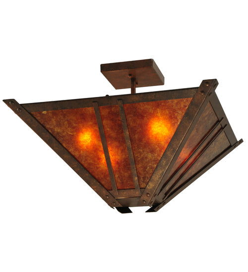 Meyda Lighting Arta 31" 4-Light Hanna Copper Semi-flush Mount Ceiling Light With Amber Mica Shade Glass