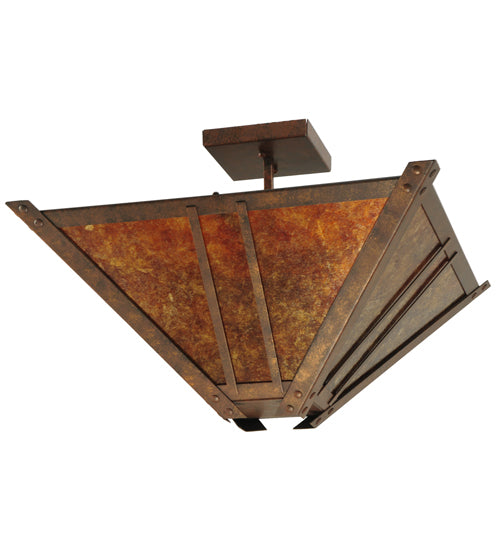 Meyda Lighting Arta 31" 4-Light Hanna Copper Semi-flush Mount Ceiling Light With Amber Mica Shade Glass