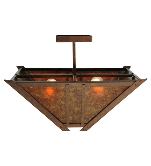 Meyda Lighting Arta 31" 4-Light Hanna Copper Semi-flush Mount Ceiling Light With Amber Mica Shade Glass