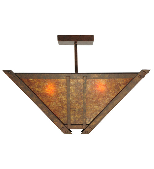 Meyda Lighting Arta 31" 4-Light Hanna Copper Semi-flush Mount Ceiling Light With Amber Mica Shade Glass