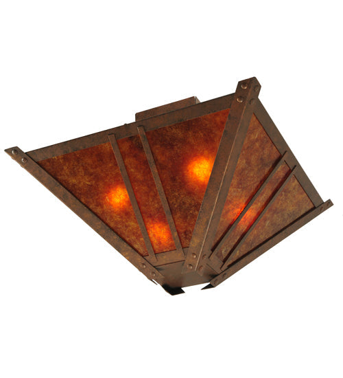 Meyda Lighting Arta 31" 4-Light Hanna Copper Semi-flush Mount Ceiling Light With Amber Mica Shade Glass