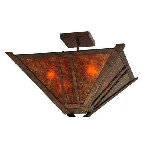 Meyda Lighting Arta 31" 4-Light Hanna Copper Semi-flush Mount Ceiling Light With Amber Mica Shade Glass