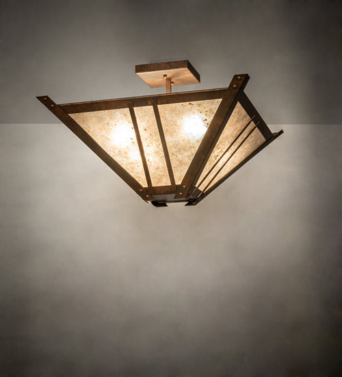 Meyda Lighting Arta 32" 4-Light Hanna Copper Semi-flush Mount Light With Silver Mica Shade Glass