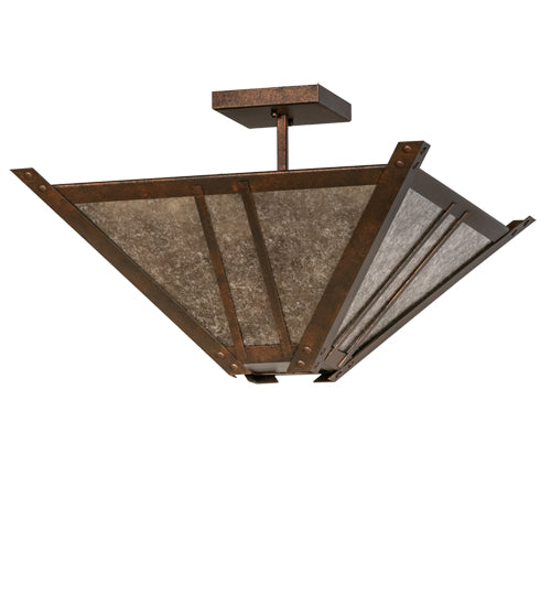 Meyda Lighting Arta 32" 4-Light Hanna Copper Semi-flush Mount Light With Silver Mica Shade Glass